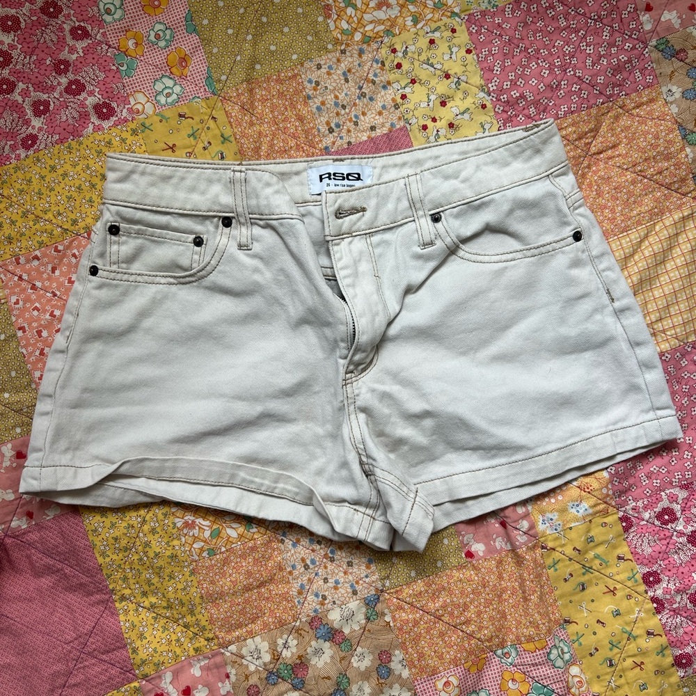 low rise cream denim shorts
